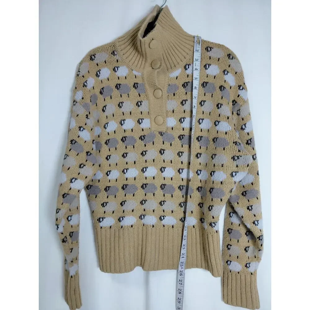 Zara Tan Animal Print Pullover Sweater Women Size M